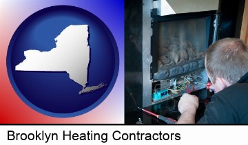 a heating contractor servicing a gas fireplace in Brooklyn, NY