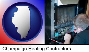 a heating contractor servicing a gas fireplace in Champaign, IL