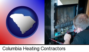 a heating contractor servicing a gas fireplace in Columbia, SC