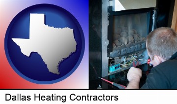 a heating contractor servicing a gas fireplace in Dallas, TX