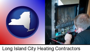 a heating contractor servicing a gas fireplace in Long Island City, NY