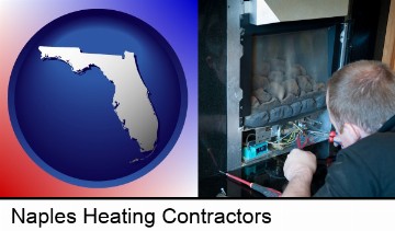 a heating contractor servicing a gas fireplace in Naples, FL