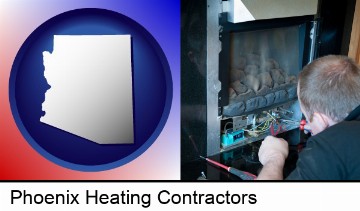 a heating contractor servicing a gas fireplace in Phoenix, AZ