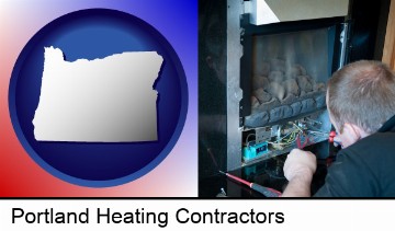 a heating contractor servicing a gas fireplace in Portland, OR