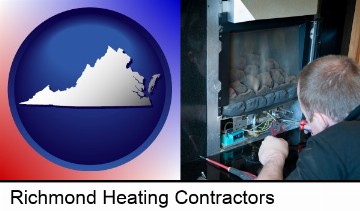 a heating contractor servicing a gas fireplace in Richmond, VA