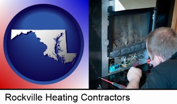 a heating contractor servicing a gas fireplace in Rockville, MD