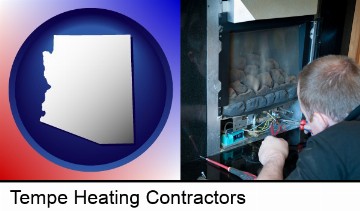 a heating contractor servicing a gas fireplace in Tempe, AZ