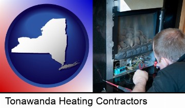 a heating contractor servicing a gas fireplace in Tonawanda, NY