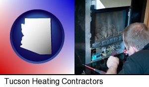 a heating contractor servicing a gas fireplace in Tucson, AZ