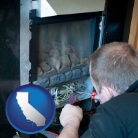 a heating contractor servicing a gas fireplace - with CA icon