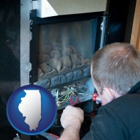 a heating contractor servicing a gas fireplace - with IL icon