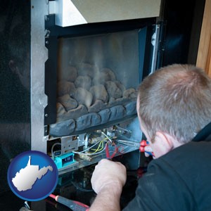 a heating contractor servicing a gas fireplace - with West Virginia icon