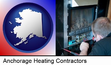 a heating contractor servicing a gas fireplace in Anchorage, AK