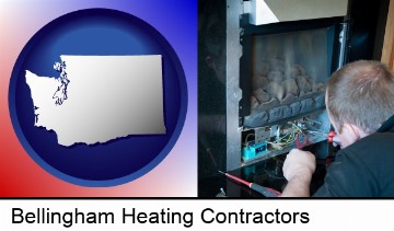 a heating contractor servicing a gas fireplace in Bellingham, WA